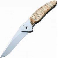 Полуавтоматический складной нож Santa Fe Kershaw Shallot, сталь 14C28N, рукоять сталь с накладкой из зуба мамонта купить в Севастополе